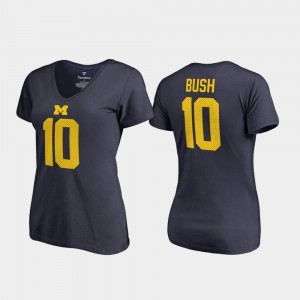 V Neck Name & Number Womens #10 College Legends Navy Devin Bush Michigan Wolverines T-Shirt