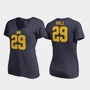 College Legends Navy V Neck #29 Women Leon Hall University of Michigan T-Shirt