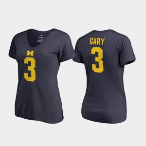 Rashan Gary Michigan T-Shirt #3 Women's Navy V Neck Name & Number College Legends