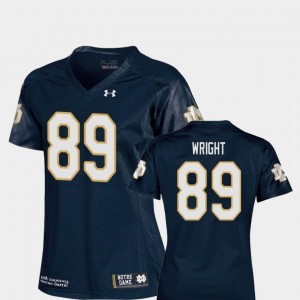 For Women Navy Brock Wright Notre Dame Jersey #89 College Football Replica Under Armour