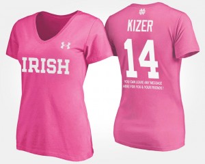 For Women's Pink #14 With Message DeShone Kizer Fighting Irish T-Shirt Name and Number