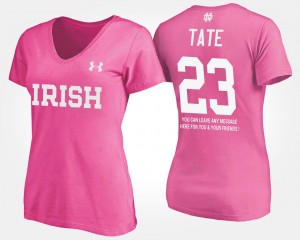 With Message Golden Tate Irish T-Shirt #23 Name and Number Pink For Women's