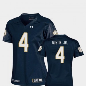 College Football Navy Kevin Austin Jr. Notre Dame Jersey For Women's #4 Replica Under Armour