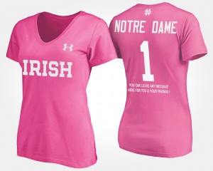 University of Notre Dame T-Shirt #1 Women's Name and Number No.1 Short Sleeve With Message Pink