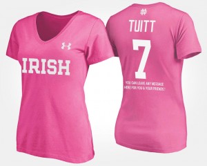 For Women's Pink #7 Stephon Tuitt UND T-Shirt Name and Number With Message
