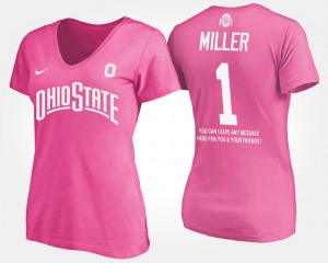 Braxton Miller OSU T-Shirt With Message Name and Number #5 Women's Pink