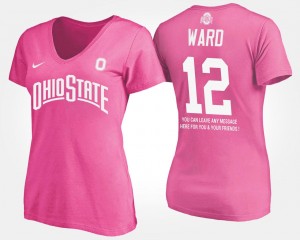 Women's #12 Denzel Ward OSU Buckeyes T-Shirt Name and Number Pink With Message
