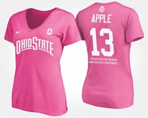 Eli Apple OSU Buckeyes T-Shirt Pink #13 Name and Number With Message For Women's