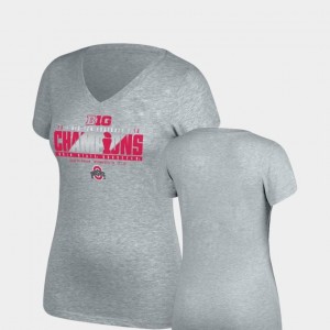 2018 Big Ten Football Champions Locker Room V Neck Top of the World Ohio State T-Shirt Women's Heather Gray