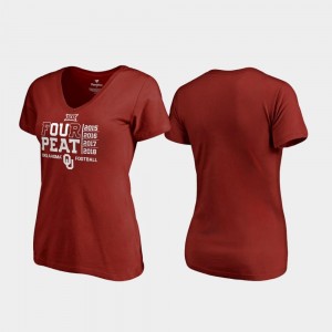 OU T-Shirt Four Peat V Neck Ladies Crimson 2018 Big 12 Football Champions