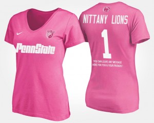 No.1 Short Sleeve With Message For Women Name and Number Penn State T-Shirt Pink #1