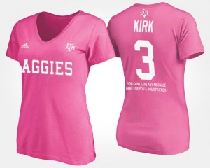 Christian Kirk TAMU T-Shirt With Message #3 Women Name and Number Pink