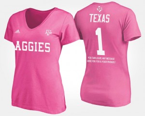 Aggies T-Shirt For Women Name and Number Pink No.1 Short Sleeve With Message #1