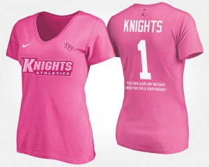 Pink No.1 Short Sleeve With Message Womens #1 University of Central Florida T-Shirt Name and Number