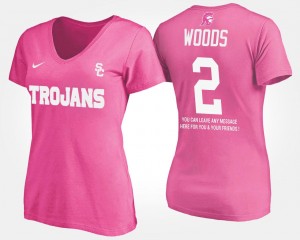 Women Pink Name and Number Robert Woods Trojans T-Shirt #2 With Message