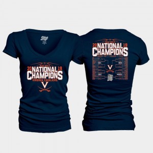 UVA T-Shirt Women's Navy 2019 Men's Basketball Champions 2019 NCAA Men's Basketball National Champions Bracket V Neck