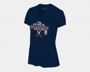 Navy V Neck 2018 ACC Champions Locker Room Virginia T-Shirt Basketball Conference Tournament Women's