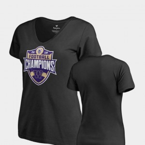 Women's 2018 PAC-12 Football Champions V Neck Fanatics Branded Washington Huskies T-Shirt Black