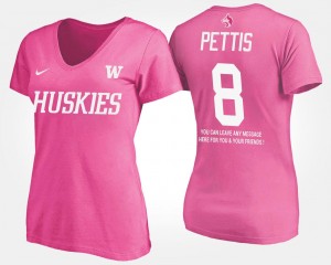 Ladies Pink Dante Pettis Washington Huskies T-Shirt #8 Name and Number With Message