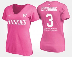 Name and Number Pink #3 Womens With Message Jake Browning University of Washington T-Shirt