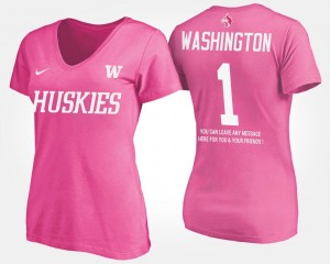 Pink Name and Number Washington T-Shirt #1 Women's No.1 Short Sleeve With Message