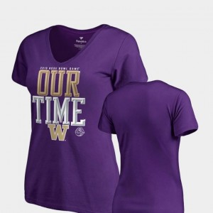 Purple 2019 Rose Bowl Bound Washington Huskies T-Shirt For Women's Counter V Neck Fanatics Branded