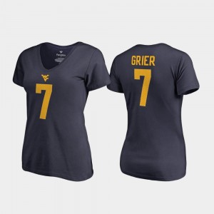 College Legends Navy #7 Will Grier West Virginia Mountaineers T-Shirt V Neck Name & Number Ladies
