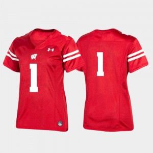 Football Team Under Armour #1 Replica Ladies Wisconsin Badgers Jersey Red