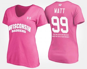 J.J. Watt Wisconsin Badgers T-Shirt Name and Number For Women's #99 With Message Pink