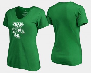 Kelly Green Wisconsin Badgers T-Shirt Women St. Patrick's Day White Logo Fanatics Branded