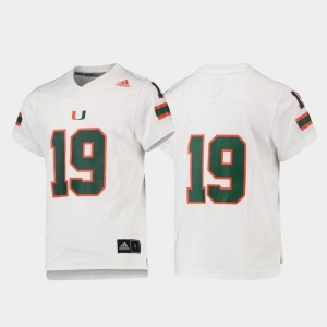 For Kids College Football #19 White Hurricanes Jersey Replica