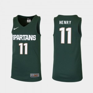 Green College Basketball Aaron Henry Spartans Jersey Youth #11 Replica
