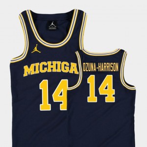 #14 Youth(Kids) Rico Ozuna-Harrison Michigan Jersey Navy Replica College Basketball Jordan