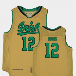 Elijah Burns University of Notre Dame Jersey #12 Gold Replica College Basketball Special Games Kids