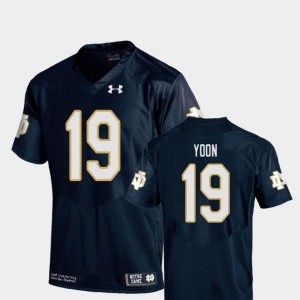 Navy #19 Replica Under Armour Justin Yoon University of Notre Dame Jersey College Football For Kids