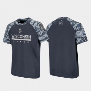 Raglan Digital Camo Charcoal Youth Wisconsin Badgers T-Shirt OHT Military Appreciation